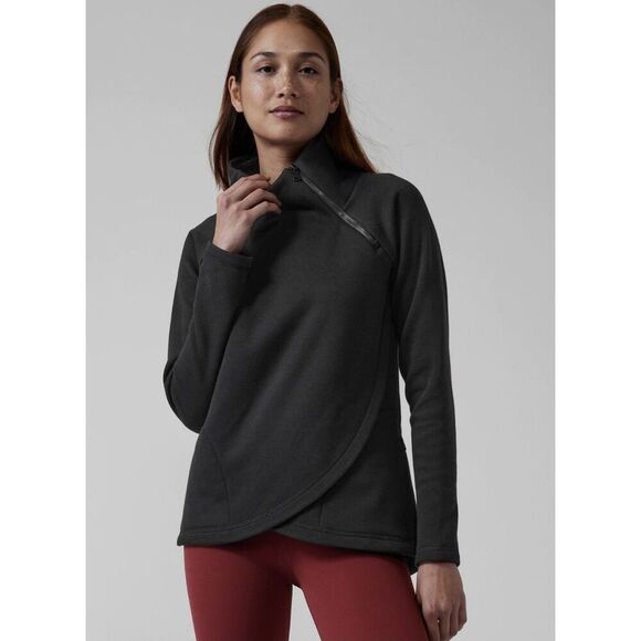 ATHLETA Women's Black Cozy Karma Asymmetrical Fleece Lined Sweatshirt Size Large - Picture 1 of 8